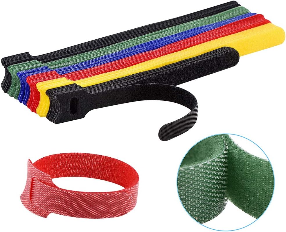 60PCS Reusable Cable Ties, Newlan 2 Size Adjustable Cable Straps 50PCS 8 Inches 10PCS 6 Inches, Cable Organizer, Cord Wrap and Hook Loop Cords Management - 5 Colors