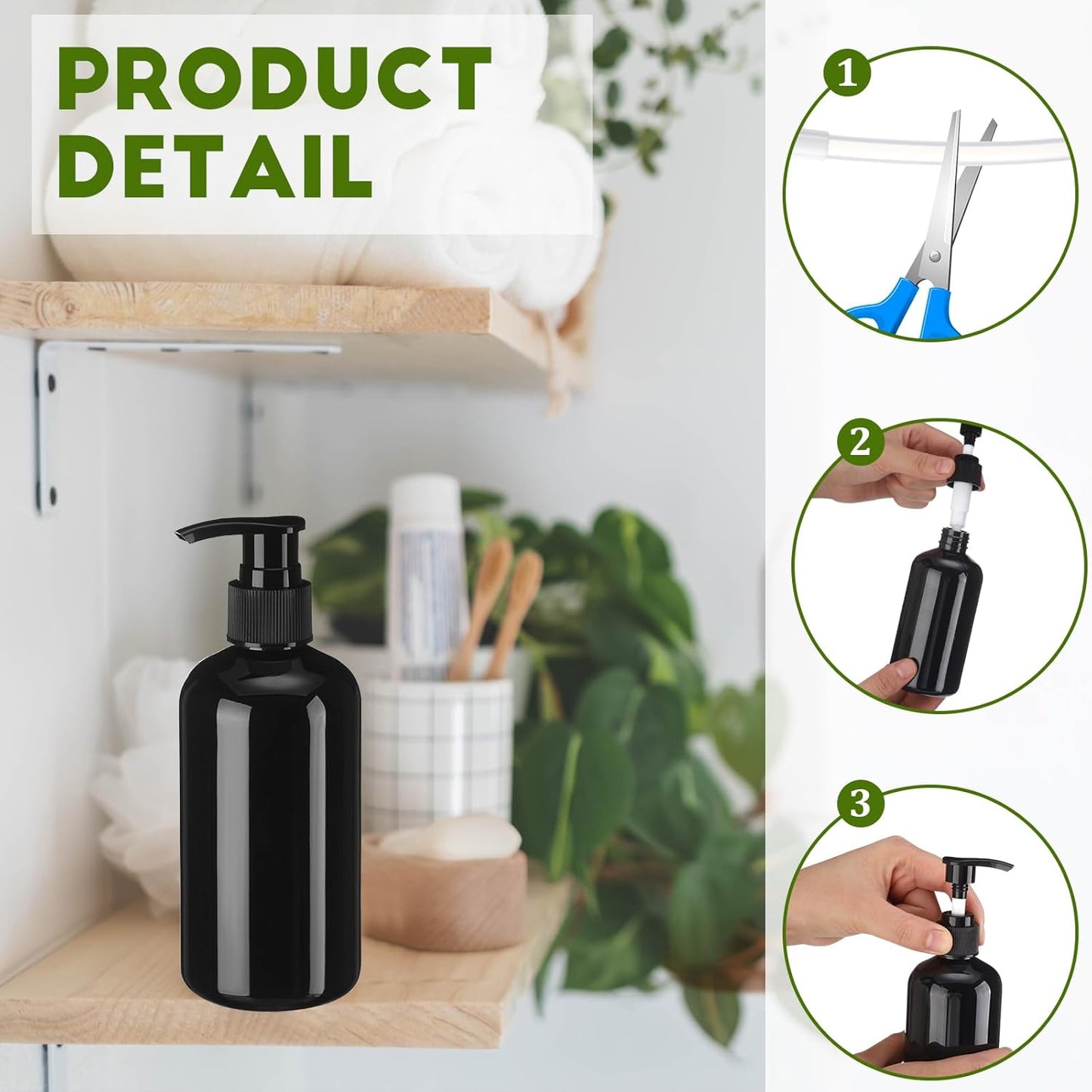8 Pcs Plastic Pump Bottles Empty Lotion Bottle with Pump Refillable Dish Soap Dispenser Portable Hand Soap Dispenser Shampoo Lotion Container for Oil Liquid Soap(Black,8.5 oz)