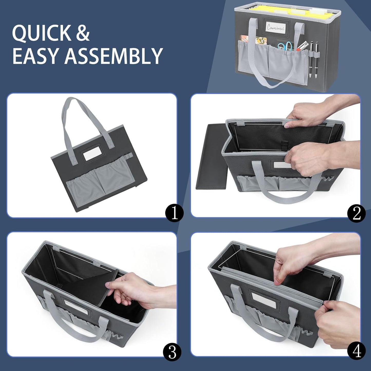 abcxgood Desktop File Organizer Box,Collapsible Hanging Filing Box,Home Office Document Storage Organizer with Front Pocket and Handles, Letter Size Folder. (BLACK)