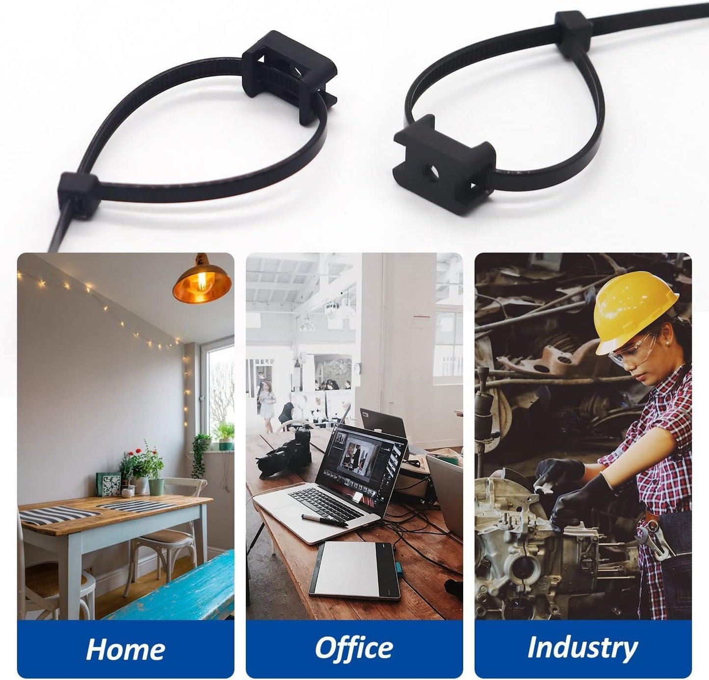 Cable Zip Tie Mounts Kit - 60 Set Wire Cable Clips Organizer Holders with 8" Cable Ties, Saddle Type Mounts Base and Tapping Screw