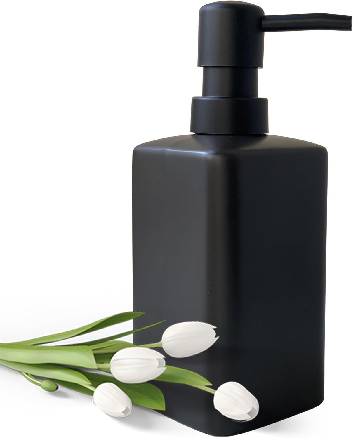 Soap Dispenser - Black Rectangular, 12 Oz, Ceramic with Plastic Pump