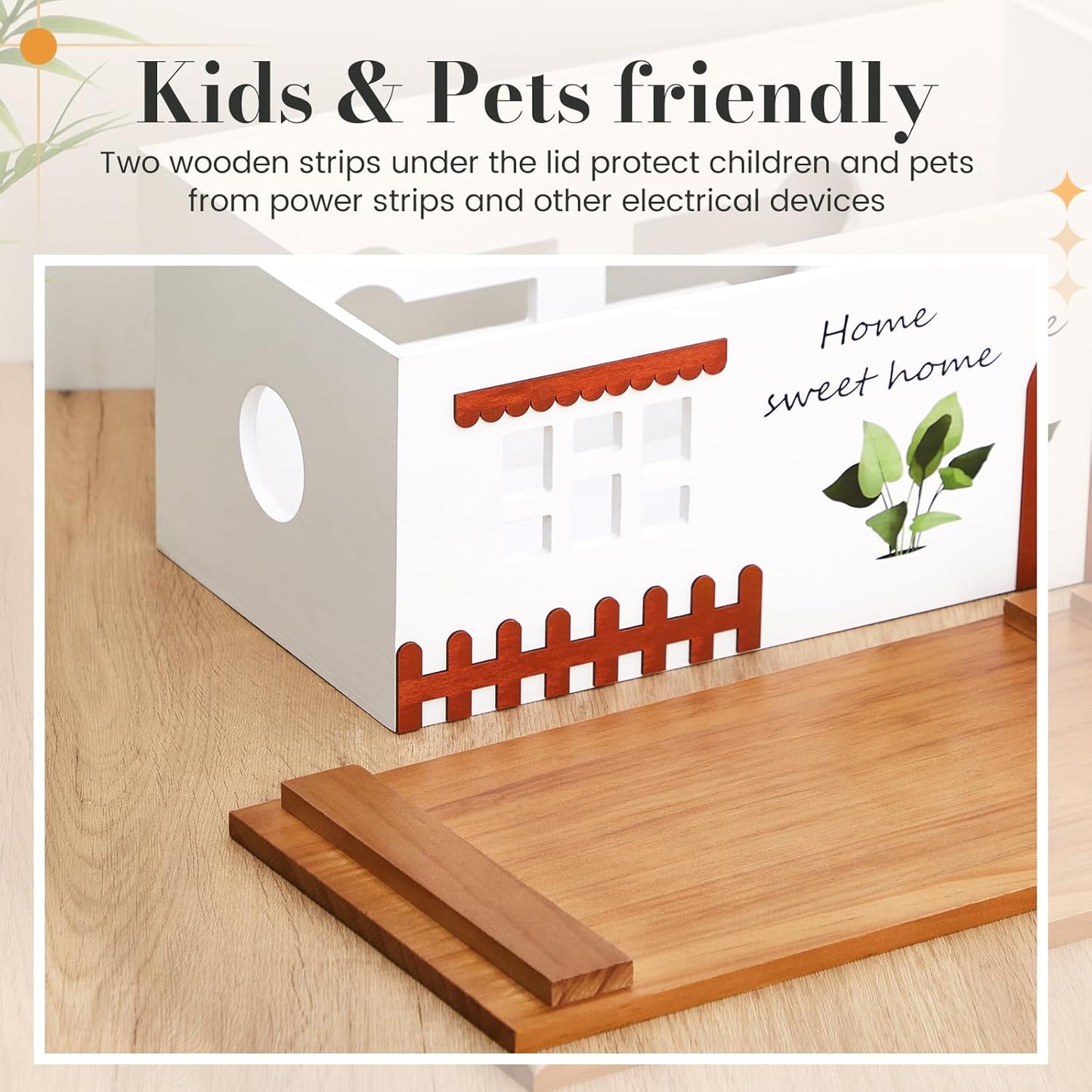 2 Set Cable Management Box Wooden Medium & Large Cord Organizer and Box for TV Computer Wire USB Hub System, Surge Protector Cord Hider on Desk or Floor