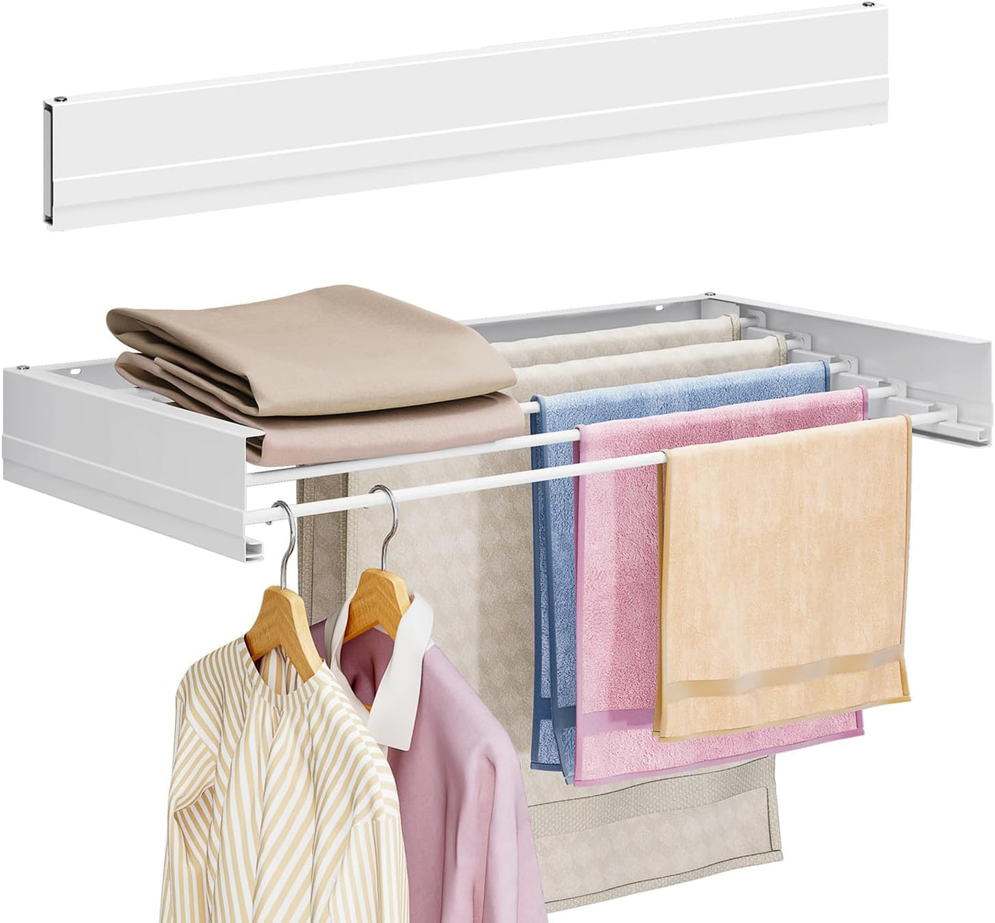 APEXCHASER Wall Mounted Clothes Drying Rack Laundry Drying Rack Retractable, Towel Racks for Bathroom Balcony Laundry Room Wall Mount, Foldable Drying Rack for Clothing, 31.5", White