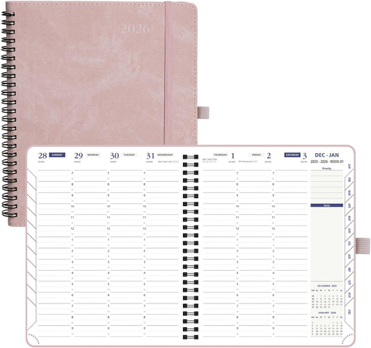 POPRUN 2026 Weekly Planner 30-Mintue (Medium 7'' x 8.5'') - From Jan 2026 to Dec 2026 - Two Pages Per Week Appointment Book with Monthly Tabs, Softcover, Inner Pocket, Pen Holder - Pink