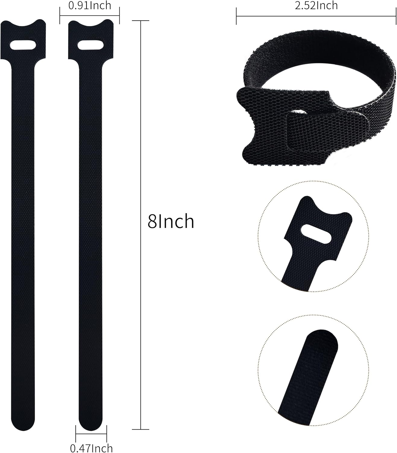 100 PCS 8 Inches Black Reusable Cable Ties, Adjustable Cord Straps, Cable Organizer, Cord Wrap and Hook Loop Cords Management