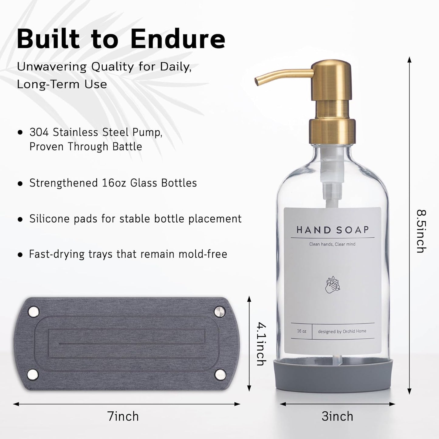 [Luxury] Kitchen Soap Dispenser Set - 16OZ Clear Glass Bottle, Stainless Steel Pump, Instant Dry Tray, Waterproof Labels, Non-Slip Silicone Pad, and Dish Brush | Upgrade for Your Kitchen and Bathroom
