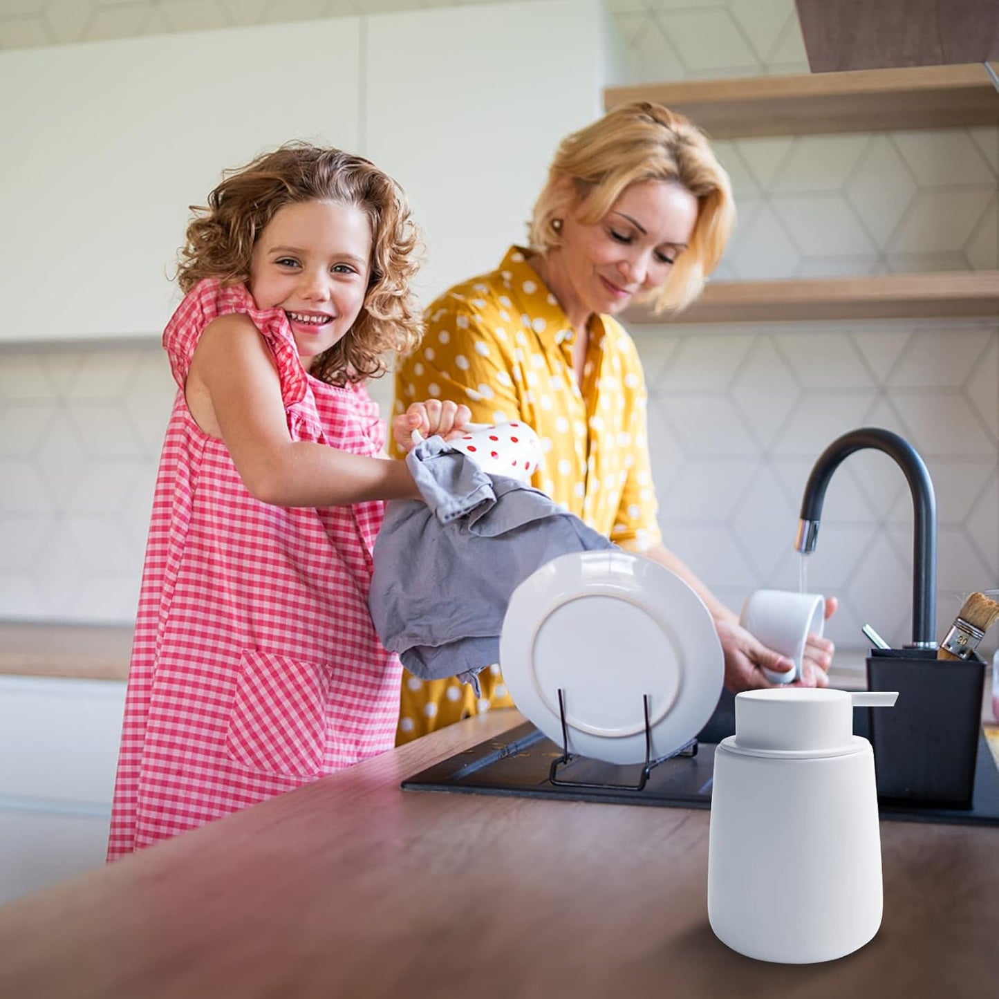 Soap Liquid Dispenser Ceramic with Easy-to-Press Pump Hand Liquid Dispenser for Shampoo Bathroom Kitchen 12 oz 2pcs