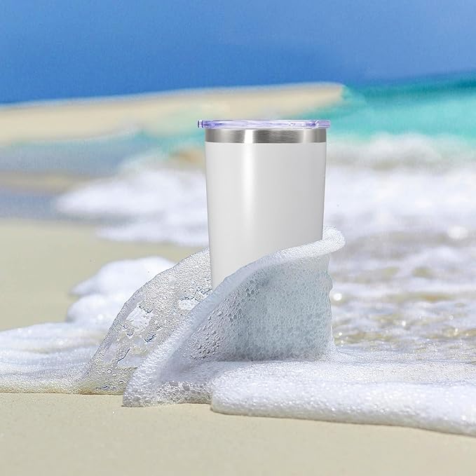 20 oz Tumbler Coffee Travel Tumblers Bulk with Lid Stainless Steel Double Wall Vacuum Insulated Mug Powder Coated Cups fit Car Cupholder for Hot and Cold - White, 8Pack