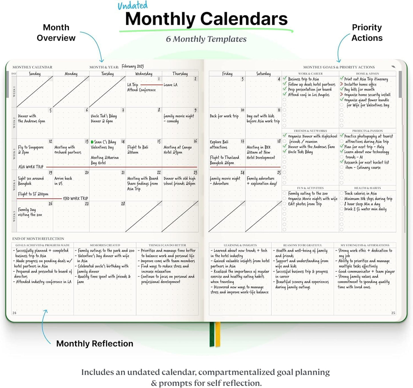 Purpose Planner Notebook B5 Hardcover 7.5”x9.8”- Teal Undated Daily, Weekly, and Monthly 2026 - Productivity & Goal Setting Tool for Work, Home, and Self-Care - ADHD & Journal for Adults