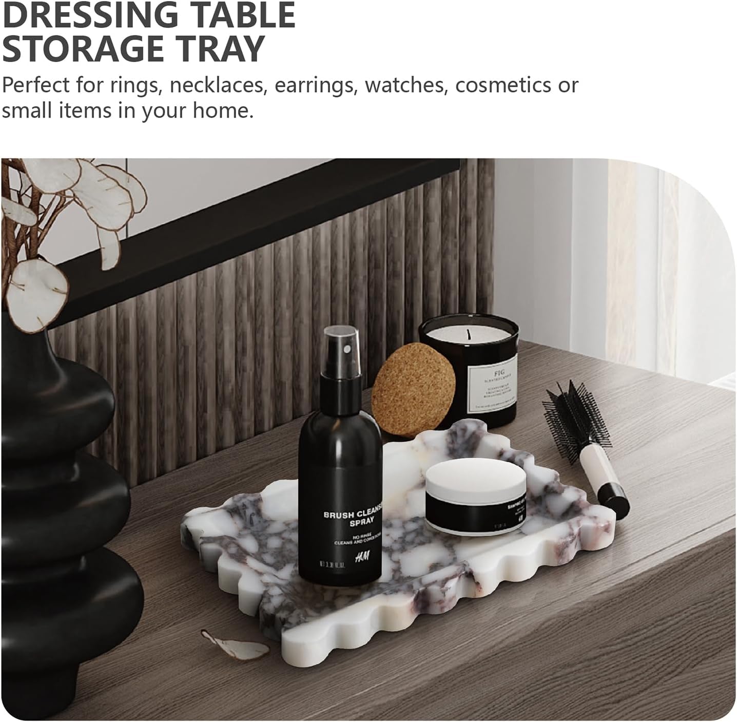 Marble Tray for Bathroom Vanity Countertop - Decorative Stone Soap Dish Organizer, Rectangular Tray for Jewelry, Perfume, Keys (10.6"x7.8")