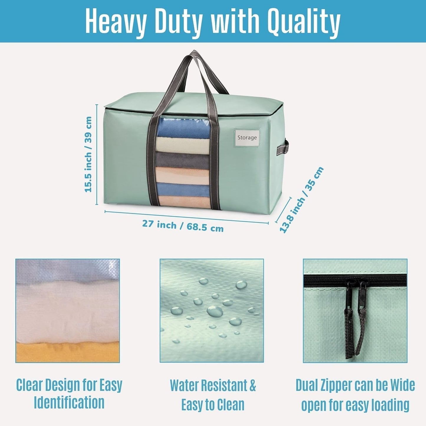 VENO 10 Pack Moving Bags, Moving Supplies, Moving Boxes, College Packing Storage Boxes with Lids Alternative, Heavy Duty Totes, Extra Large, Sturdy Handles, Zipper (Light Green with Window, 10 Pack)