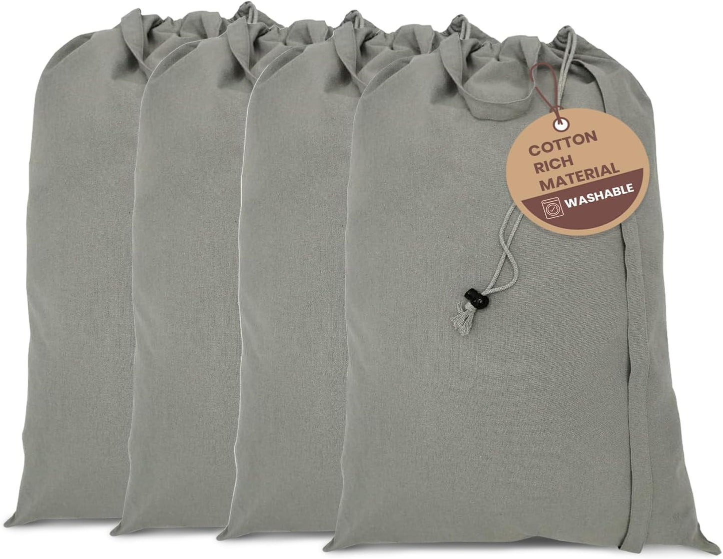 LFH Home Cotton Canvas Large Laundry Bag with Handle, Heavy Duty Drawstring Closure Washable Laundry Bags, School Travel, Home, Hotel, College Dorm, Organizer Sack, Toys Clothes 24x36 (Pack of 4)-Grey