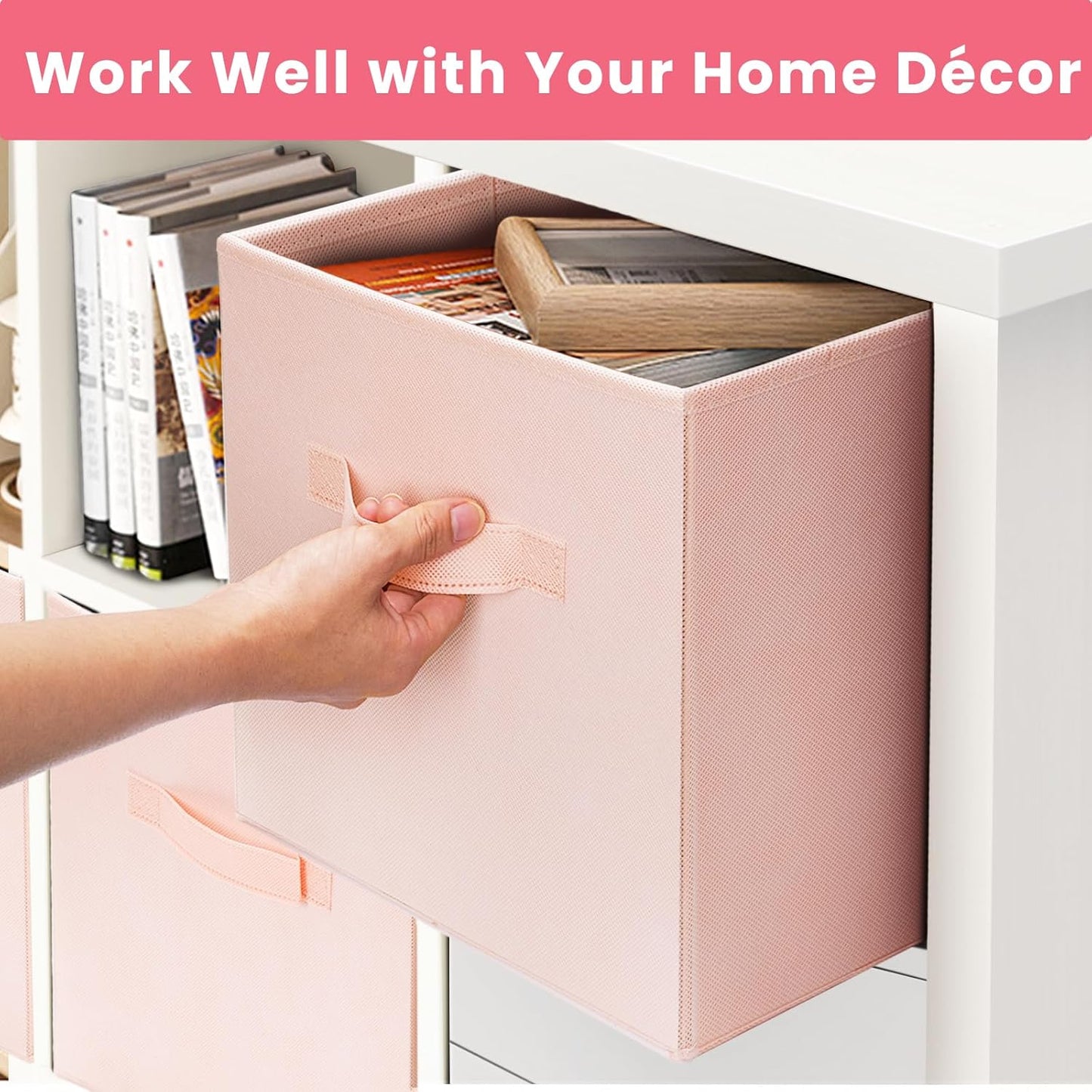 Criusia Storage Cubes- 11 Inch Cube Storage Bins for Organizing Shelves - Nursery Closet Organization Bins for Clothes Blanket - 10 Pack Collapsible Decorative Storage Box for Living Room (Pink)