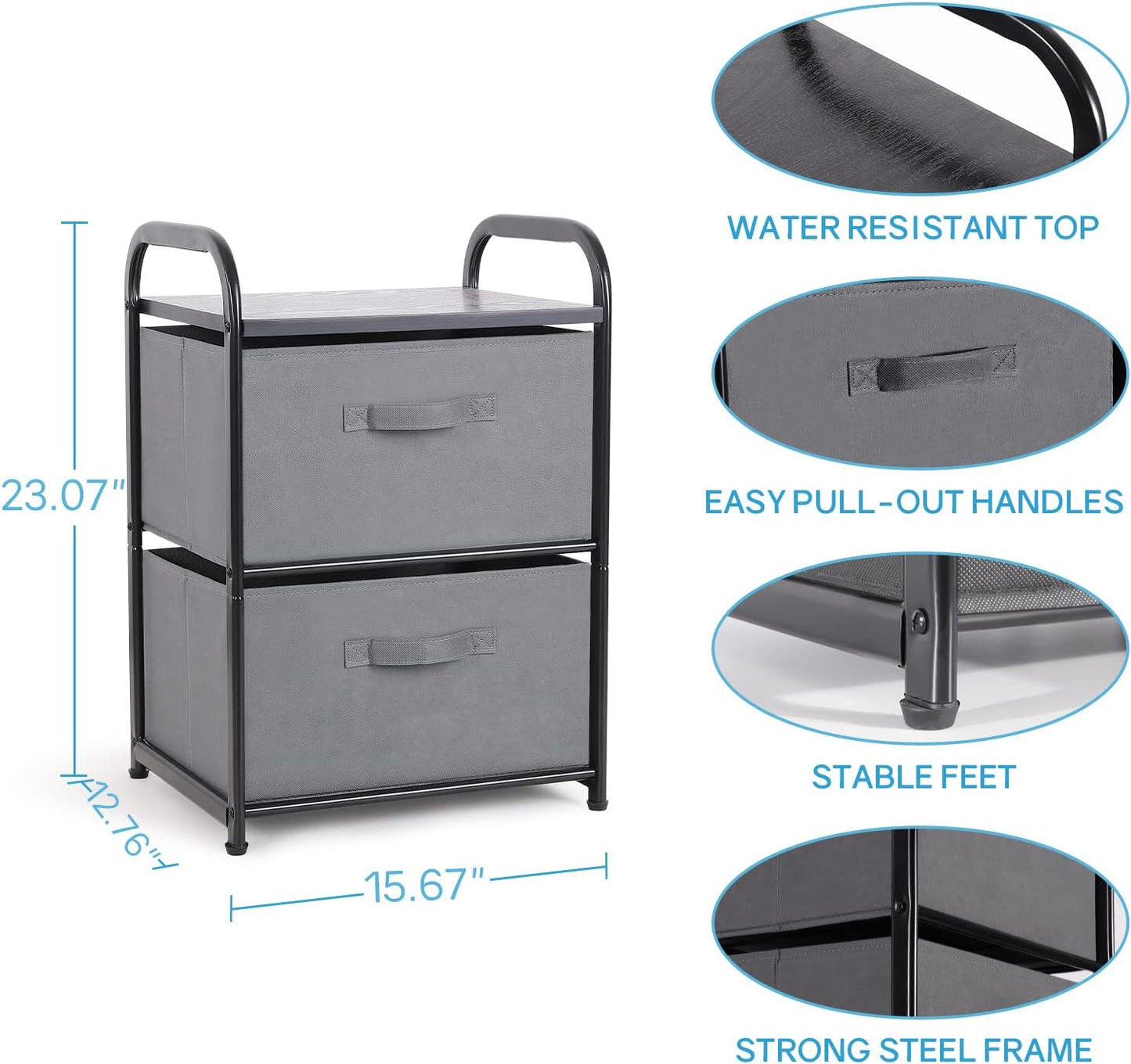 Dresser for Bedroom with 2 Drawers, Wide Chest of Drawers, Fabric Dresser, Storage Organizer Unit with Fabric Bins for Closet, Living Room, Hallway, Nursery, Dark Grey