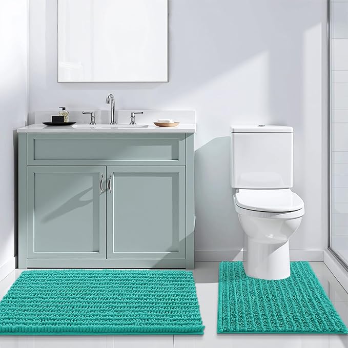 Arotive Luxury Chenille Bathroom Rug Mat, Extra Soft Thick Absorbent Shaggy Bath Rugs, Non-Slip Machine Wash Dry, Plush Bath Mats for Bathroom, Shower and Tub, 30x17, Teal