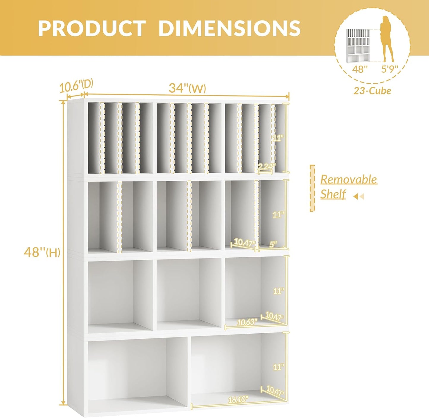IOTXY DIY Modular Cube Bookcase - CubeXY Customizable Stackable Expandable Combination Set, 23-Cube Open Bookshelf for Books, Fabric Storage Bin, and Vinyl Record Organizer, White
