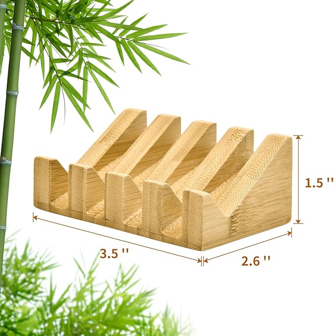 SUBEKYU Bamboo Soap Dish Self Draining Wooden Bar Soap Holder Soap Saver for Shower Slope Drainage Design with Waterproof Layer Wood Soap Dish for Bathroom and Kitchen,1P