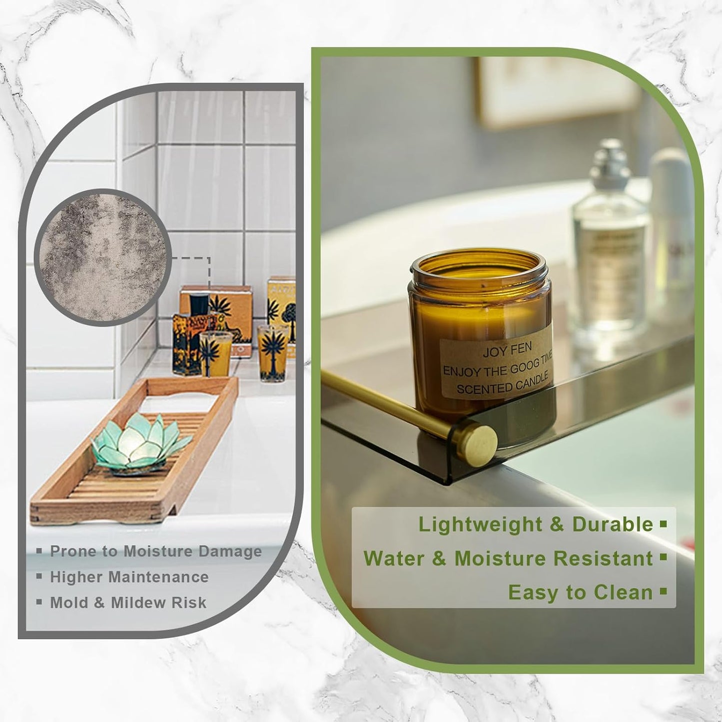 Acrylic Bathtub Tray Caddy, Clear Bath Shelf Tub Rack with Golden Handle, Luxury Bathroom Organizer Tablet Holder (Transparent Black) SHUNLI