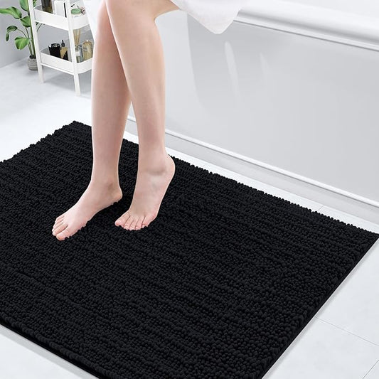 Arotive Luxury Chenille Bathroom Rug Mat, Extra Soft Thick Absorbent Shaggy Bath Rugs, Non-Slip Machine Wash Dry, Plush Bath Mats for Bathroom, Shower and Tub, 40x32, Black