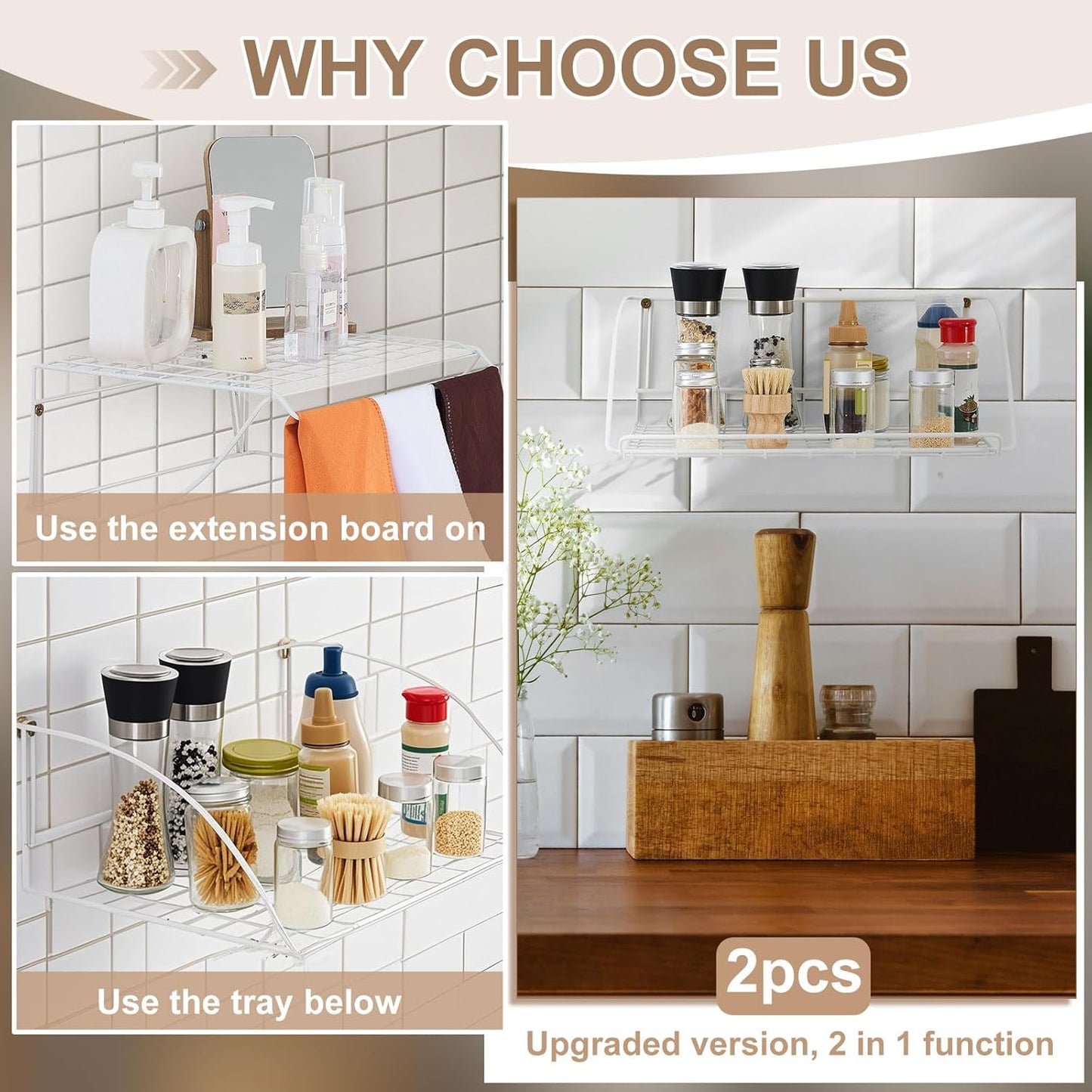 Geelin 2pcs 17in Wide Laundry Room Shelves Laundry Utility Hanger Shelves Wire Rack Shelving Closet Shelf with Two Different Ways to Hung Wall Mounted for Pantry Room Closet Storage Basement