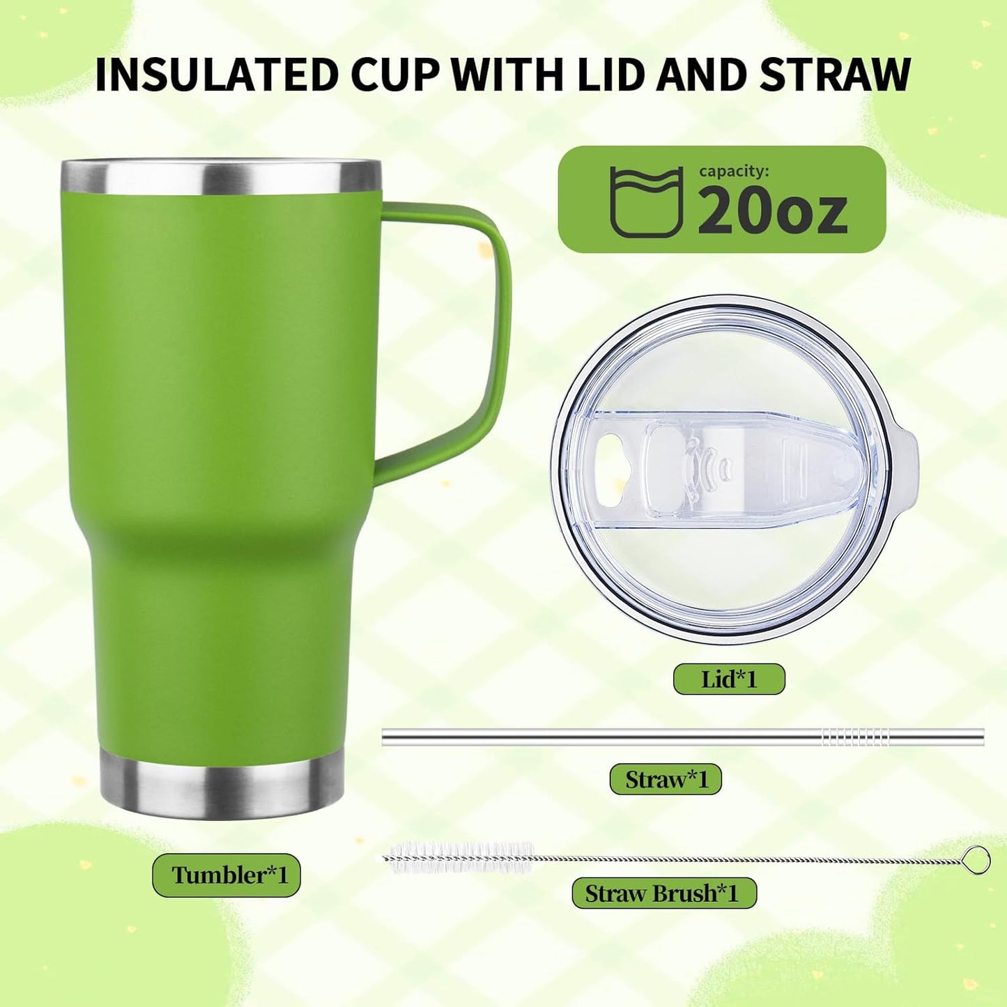 20oz Insulated Tumbler with Handle Stainless Steel Travel Coffee Mug with Lid and Straw Double Wall Vacuum Leak-proof Reusable Thermal Water Cup for Hot and Cold Drinks (Multicolor-8,6 Pack)