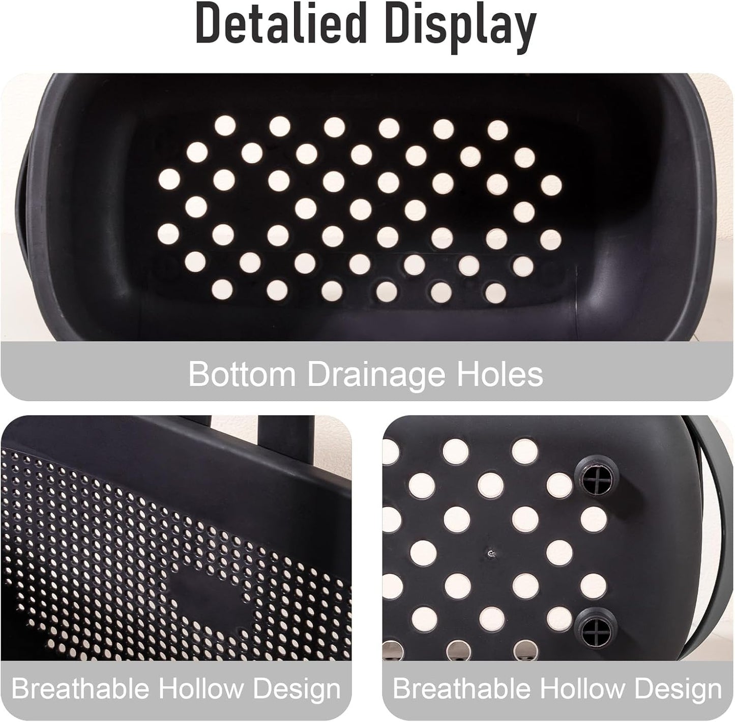 JiatuA Plastic Storage Basket with Handle Portable Shower Caddy Tote Organizer Basket Bin for Bathroom Kitchen Dorm Room Bedroom, Black