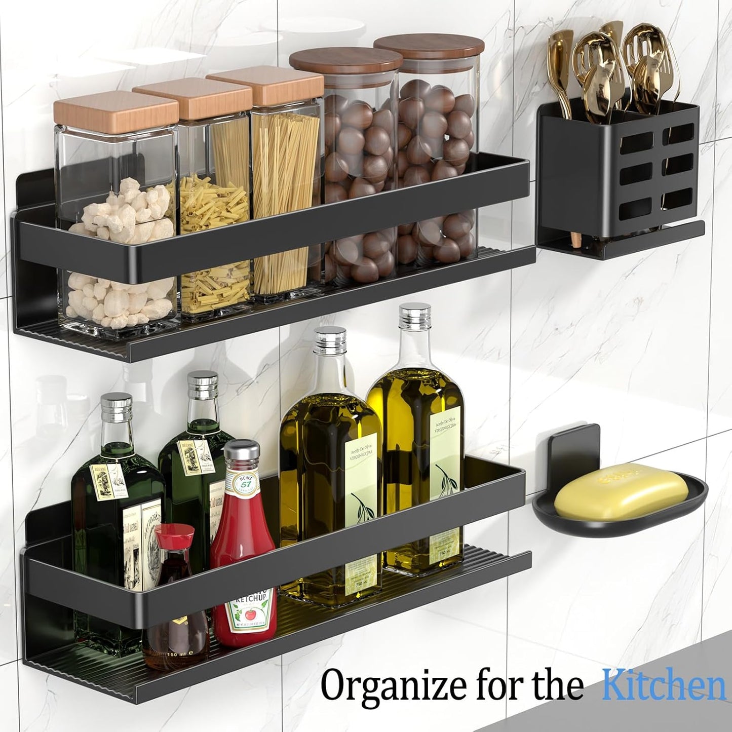 Shower Shelf 4 Pack - Bathroom Shower Shelf Rust-Proof Aluminum Adhesive Installation No Drilling Required, Suitable for Bathroom Storage and Home Decoration