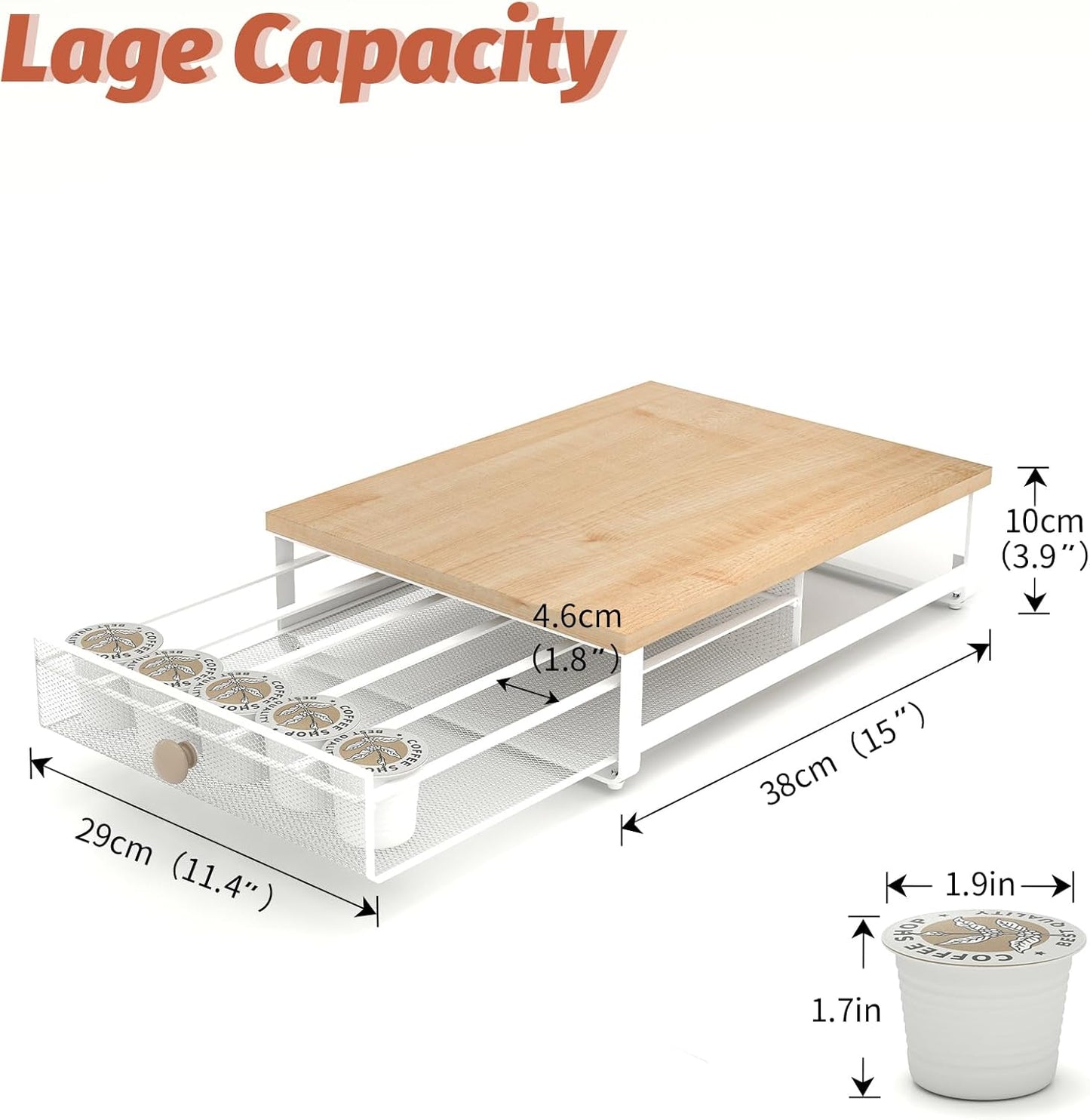 Coffee Pod Holder Counter Coffee Vertuo Capsules Storage Organizer with Sliding Drawer Compatible For 35 K-Cup Pods No Assembly Needed Natural Colour