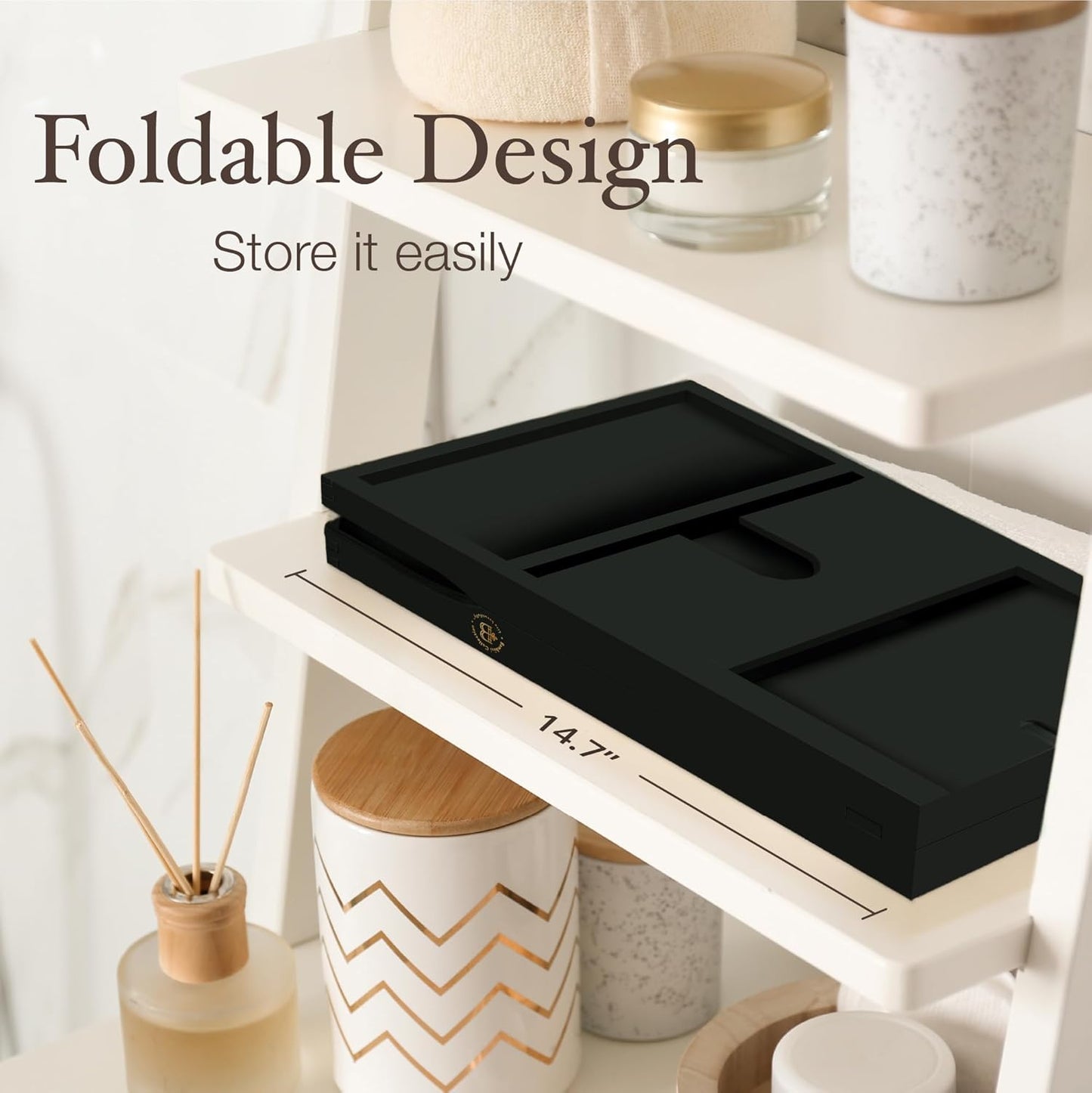 Bathtub Tray - Expandable Black Bamboo Bath Tray for Tub with Wine Glass Holder, Book & Tablet Stand - Wooden Bathtub Caddy Tray for Bathroom Accessories, Spa Relaxation, Housewarming & Wedding Gift