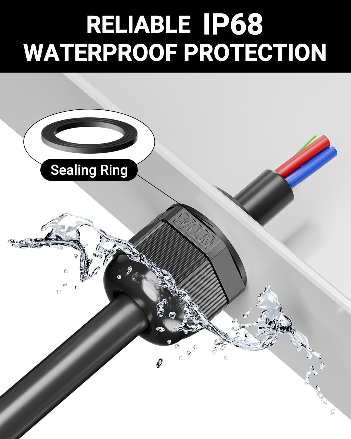 VCELINK 10 Pcs 1/4" NPT Cable Glands Nylon Waterproof, IP68 PA66 Cord Connectors, NPT 1/4" Wire Entry for Electrical Boxes, Strain Relief Wire Grommets, Black