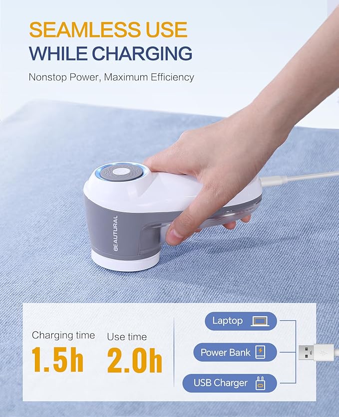 BEAUTURAL Fabric Shaver, Rechargeable Lint Remover for Clothes, Electric Lint Shaver with 6-Leaf Blades, Sweater Shavers to Fuzz, Lint Balls, Pillings, Bobbles for Clothes and Furniture