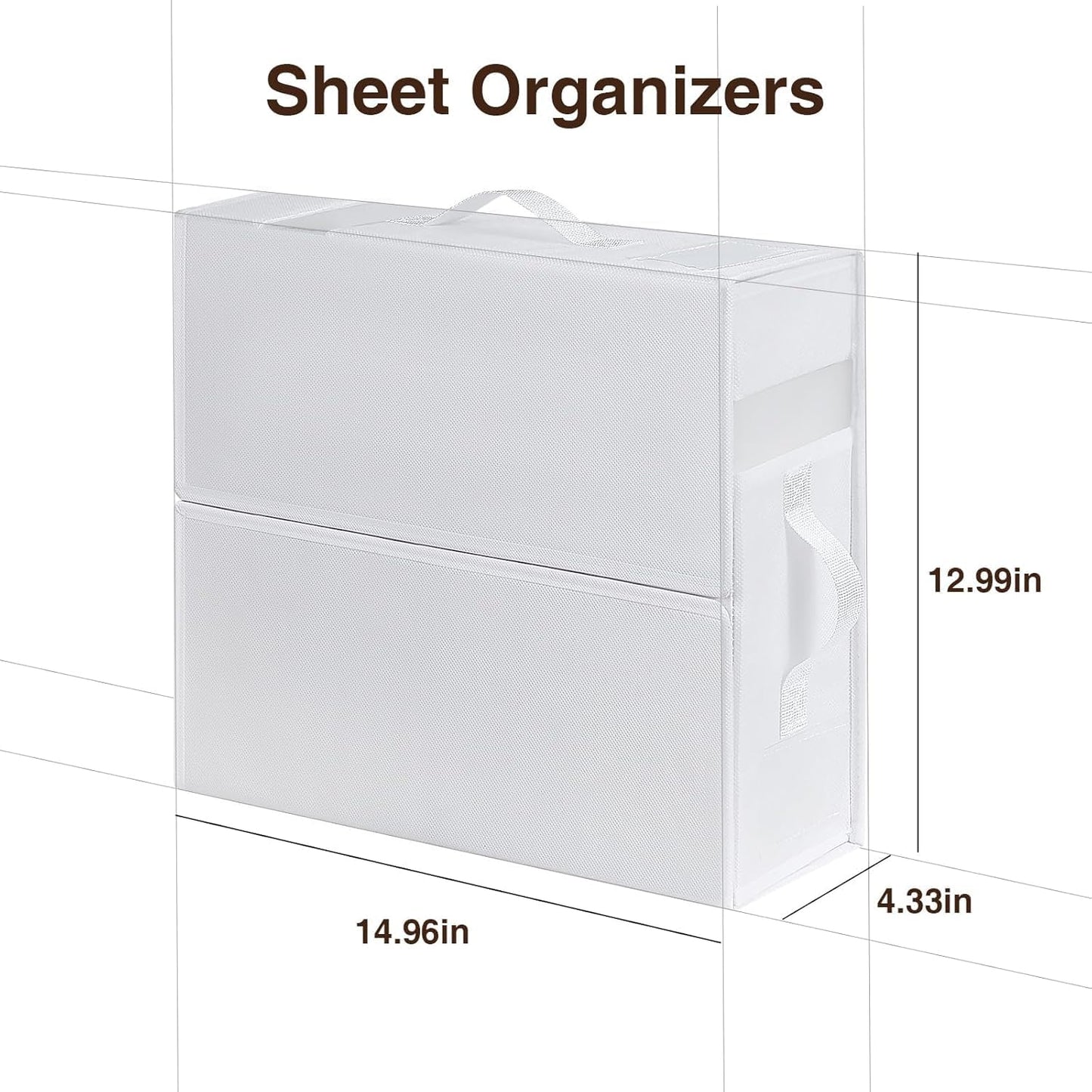 DIMJ Bed Sheet Organizers and Storage 8 Pack - Foldable Sheet Organizer for Linen Closet, Bedding Storage Box for organization, Sheets Set Holder for Blanket, Towel (King & Queen Size), White