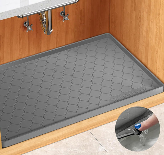 Silicone Under Sink Mat 31" x 19", kitchen Essentials and Gadgets, Shelf liner and Cabinet Protector, Home Organizers and Storage, Waterproof Bathroom Tray