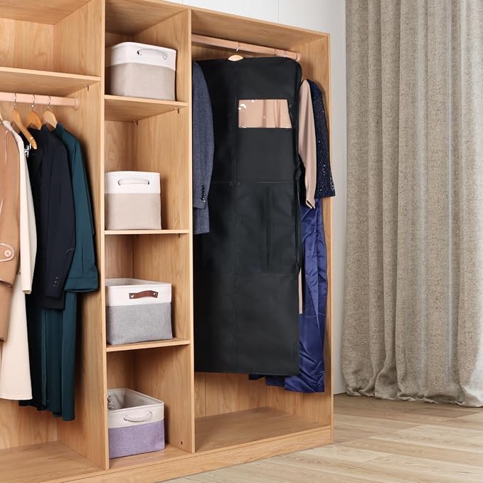 Univivi 60 '' Foldable Extra Long Dress Garment Bag, Premium Breathable & Tear-resistant Hanging Dress Cover for Travel and Closet Storage with Mesh Shoe Pocket and 2 Carry Handles