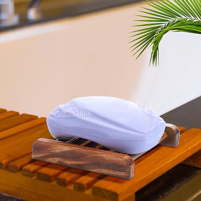 Amyhill 50 Pcs Bamboo Wood Soap Dish Bulk Bathroom Wooden Soap Holder Savers Self Draining Dishes Handcraft Tray, 3.3 x 3.3 x 0.67 Inch (Charcoal Color)