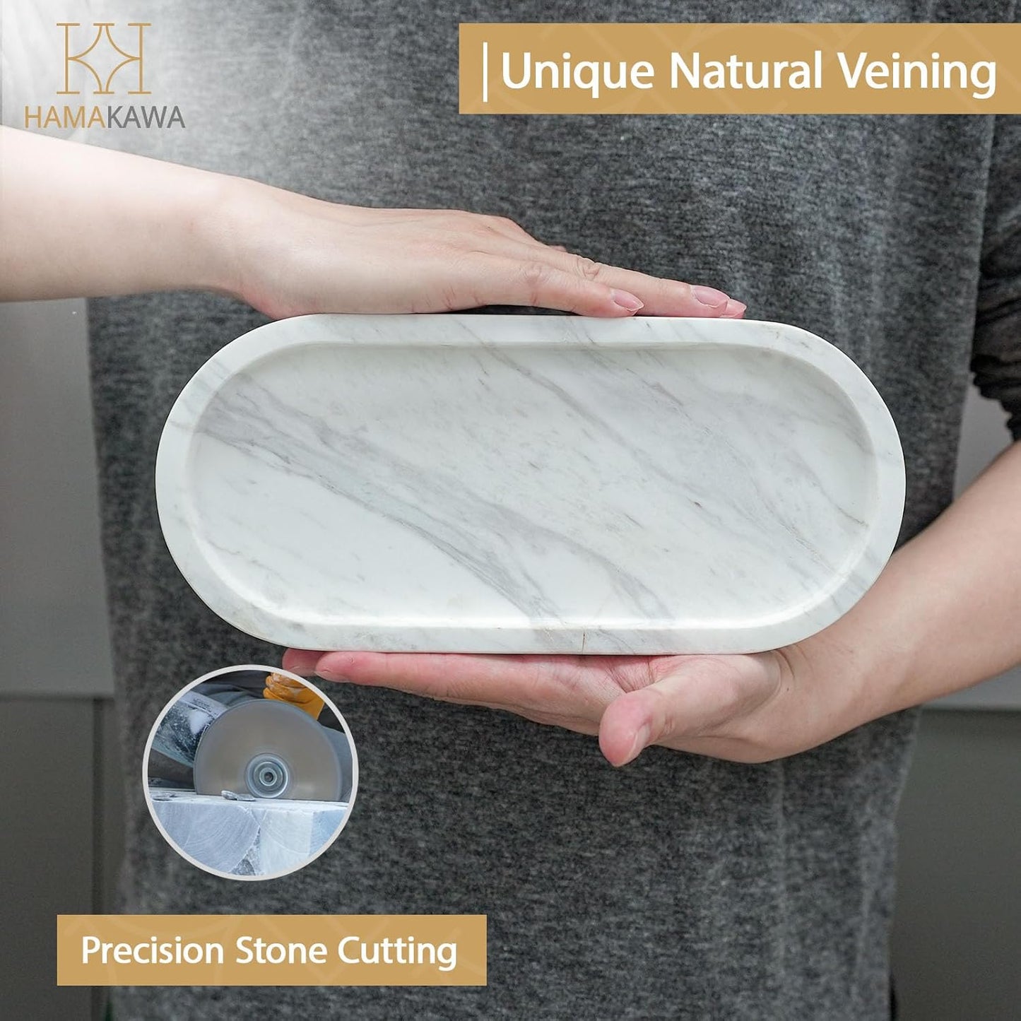 Oval Bathroom Vanity Tray, Large Natural Marble Sink Tray 10 Inch, Volakas White Stone Soap Trays, Modern Perfume Trays, Countertop Organizer for Kitchen, Coffee Table, Home Decor