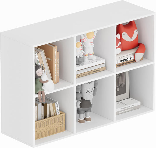 Bookshelf, Wooden Cube Storage Organizer with 11" Open Cubes, Stackable Modular Bookcase for Room Divider Storage, Book Shelf for Living Room, Bedroom, Office (White, 6-Cube)