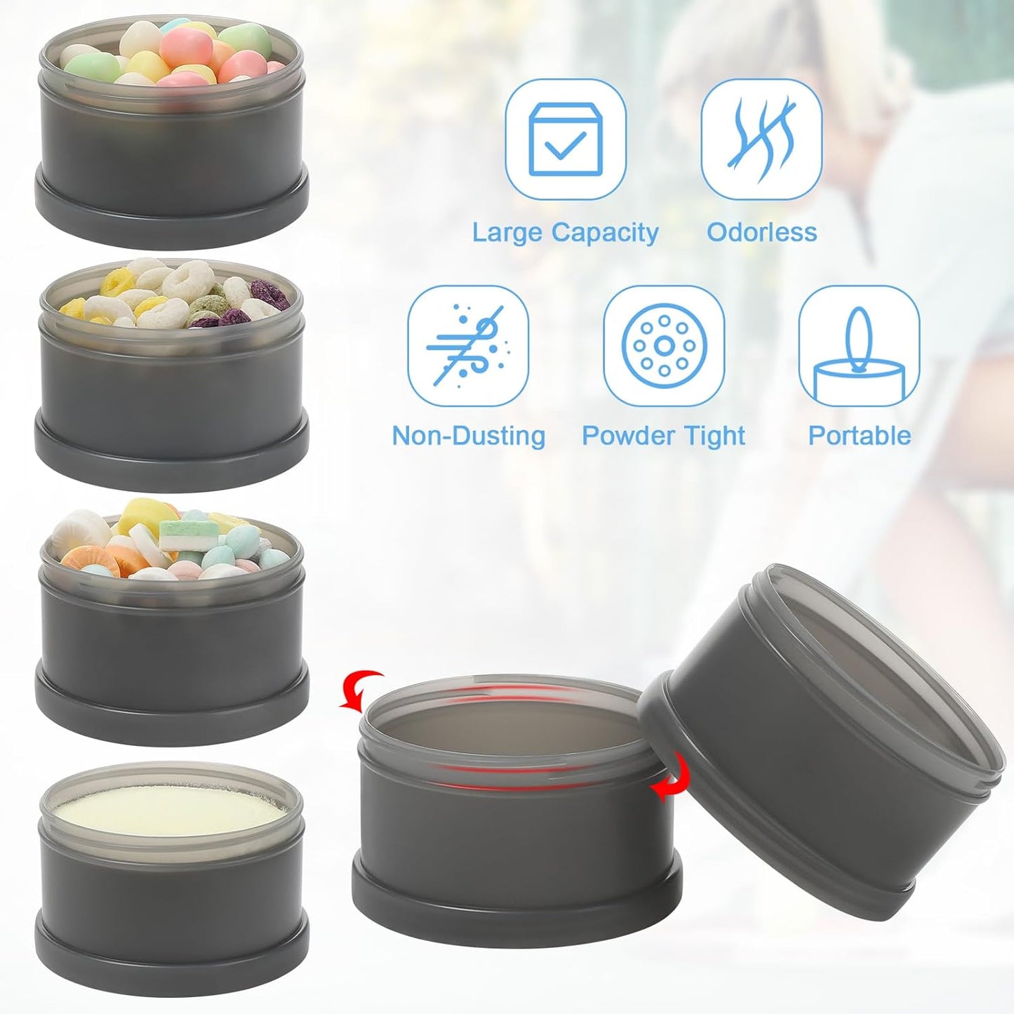 Accmor 2 Pcs Protein Powder Container to Go with Funnels Stand, 4 Compartments Stackable Protein Powder Dispenser for Workout, Fitness, Travel