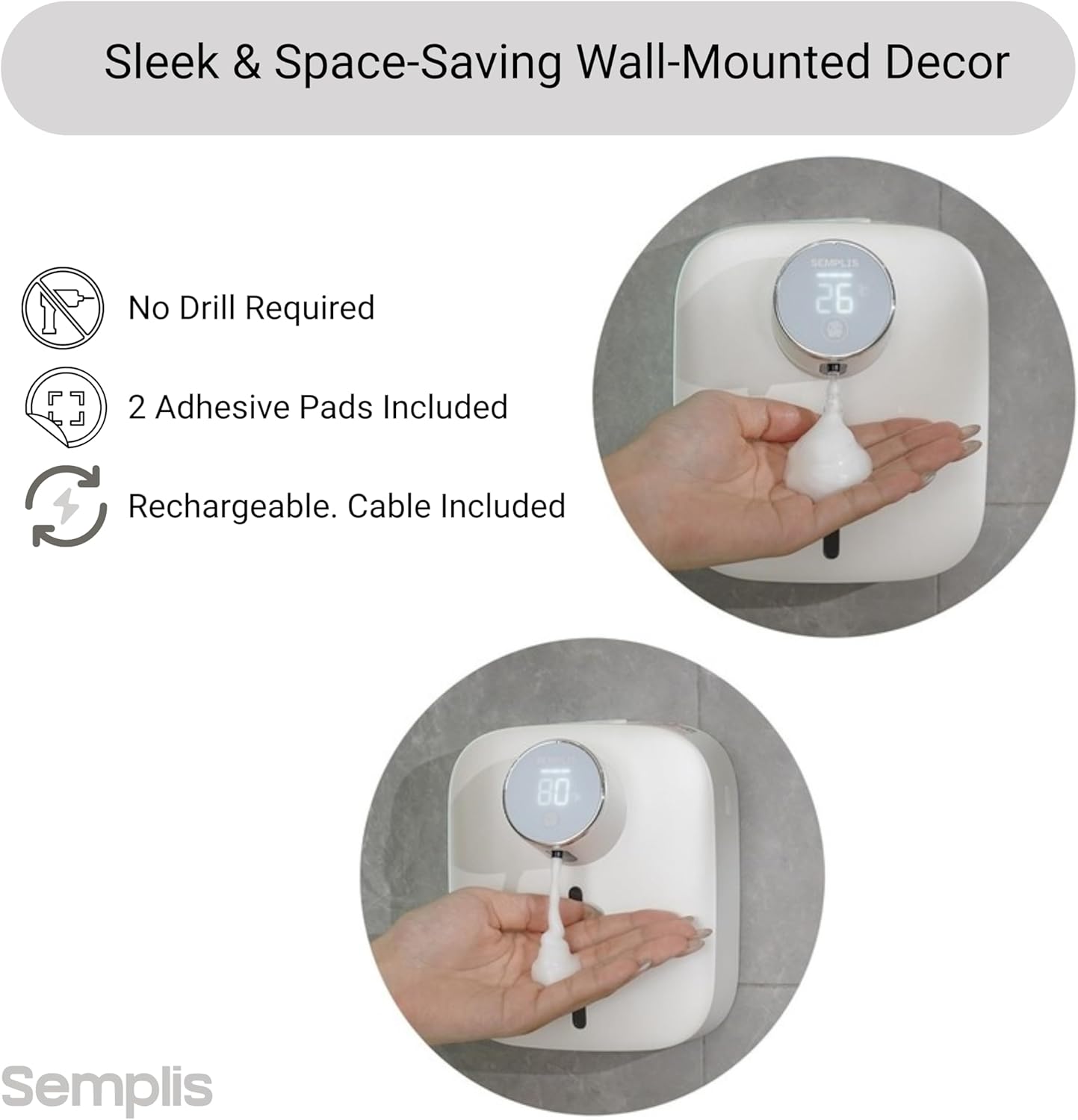 Automatic Soap Dispenser – Touchless Foaming Hand Soap Dispenser with Digital Display, 6 Adjustable Foam Levels, USB Rechargeable Wall‑Mount for Bathroom & Kitchen, 10.82 oz/320 ml