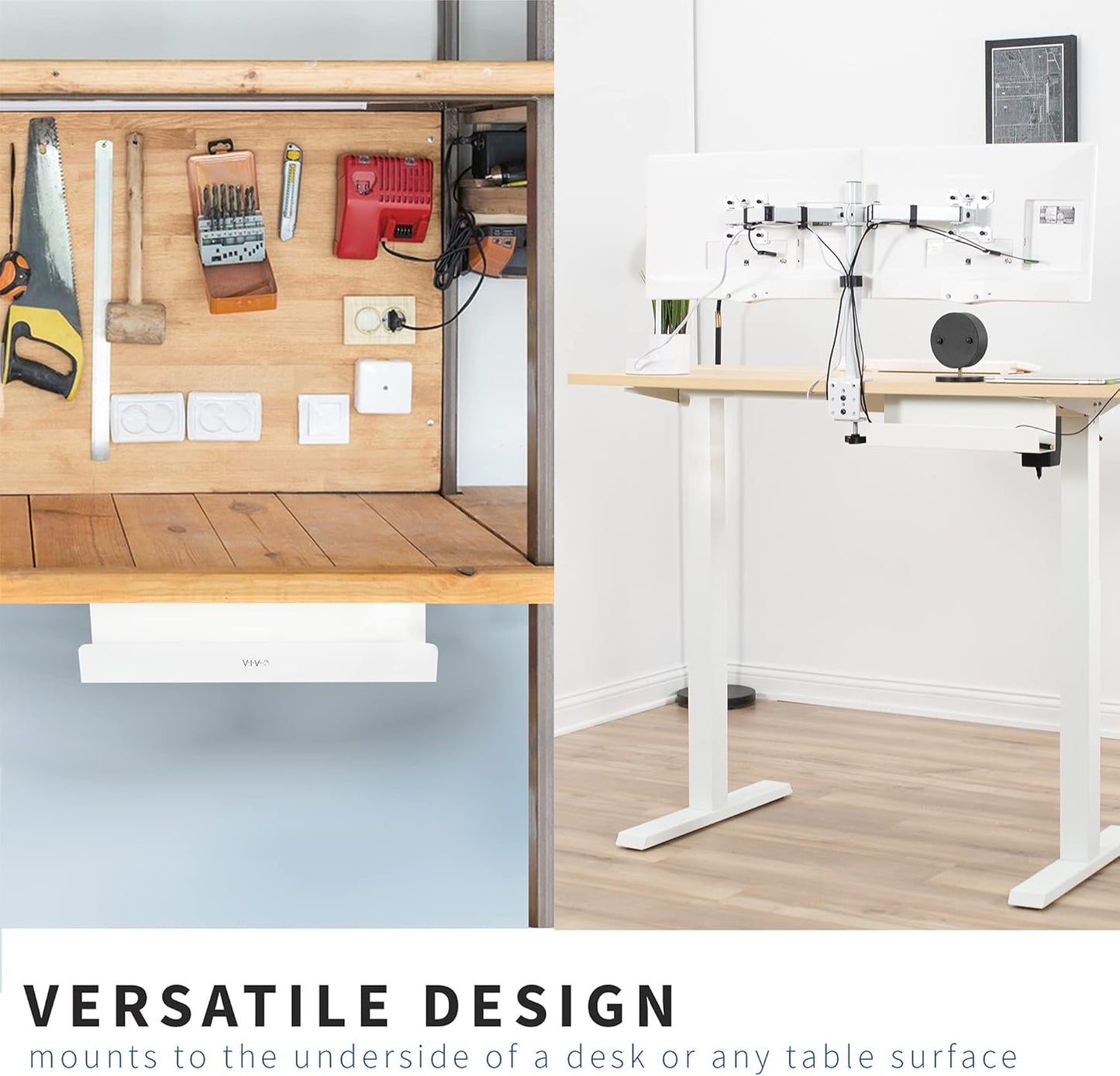 VIVO Under Desk 42 cm Cable Management Tray, Power Strip Holder, Cord Organizer, Wire Tamer for Office and Home, White, DESK-AC06-1CW