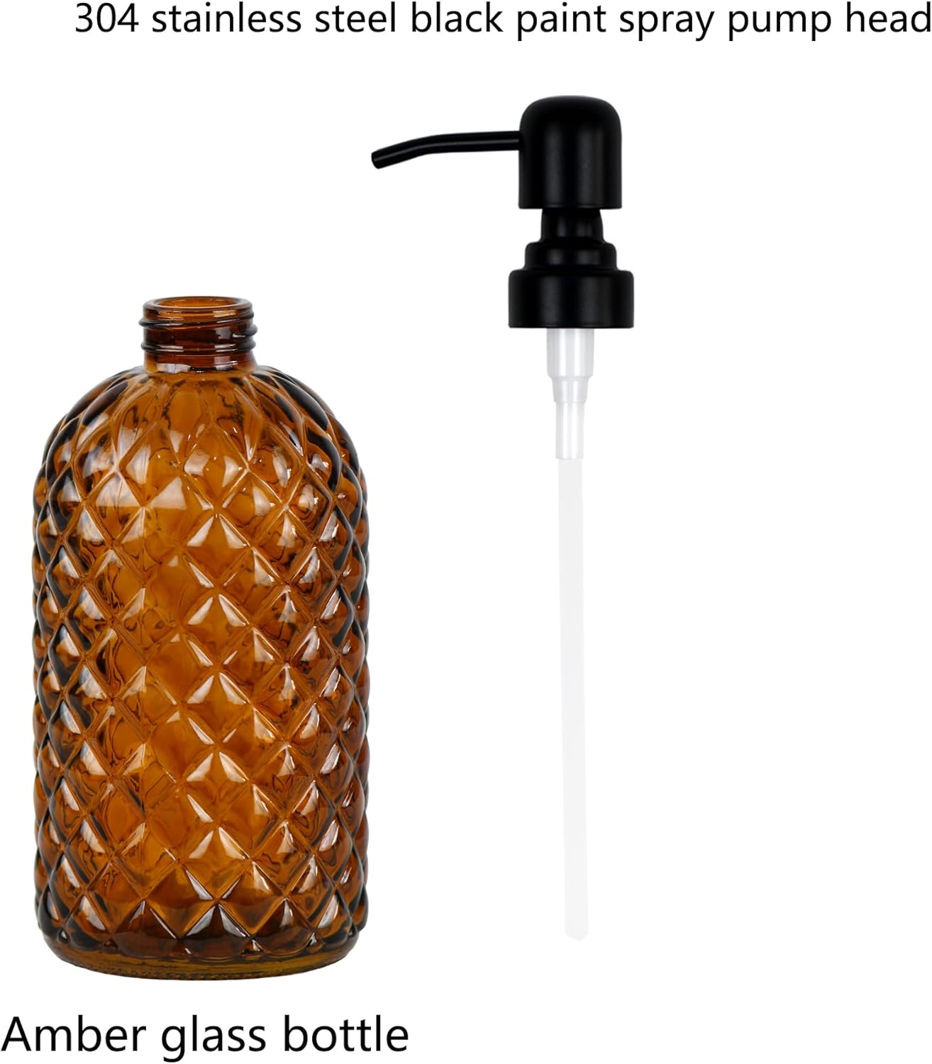 12Oz Glass Soap Dispenser with 304 Black Rustproof Stainless-Steel Pump, Refillable Glass Soap Dispenser for Kitchen, Bathroom, Farmhouse (Amber)