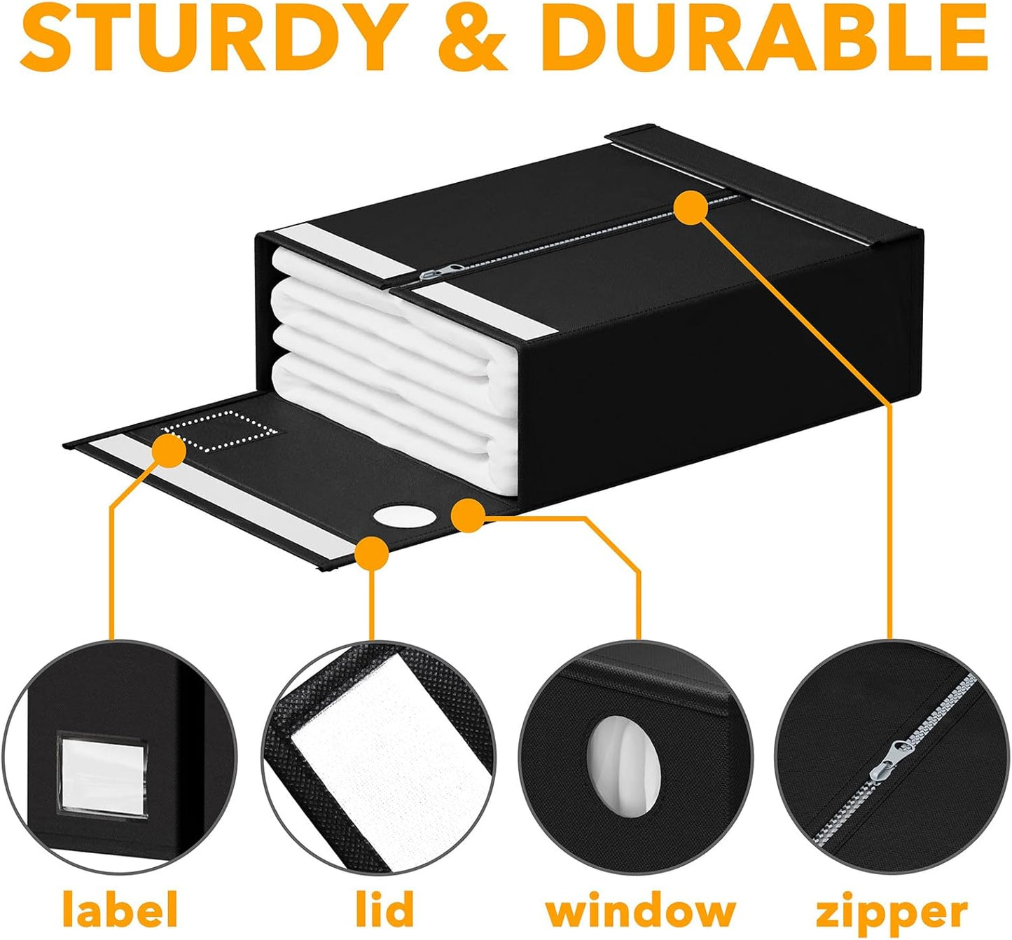 SpaceAid 10 Pack Bed Sheet Organizers and Storage, Foldable Sheet Organizer for Linen Closet, Sheets Set Folder Keeper with Window XL (Queen & King Size) Organizing Bedding Container, Black