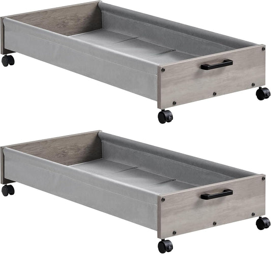 Under Bed Storage with Wheels, Wooden Under Bed Drawers On Wheels, Rolling Under Bed Shoe Storage, Space Saving,Grey,50L