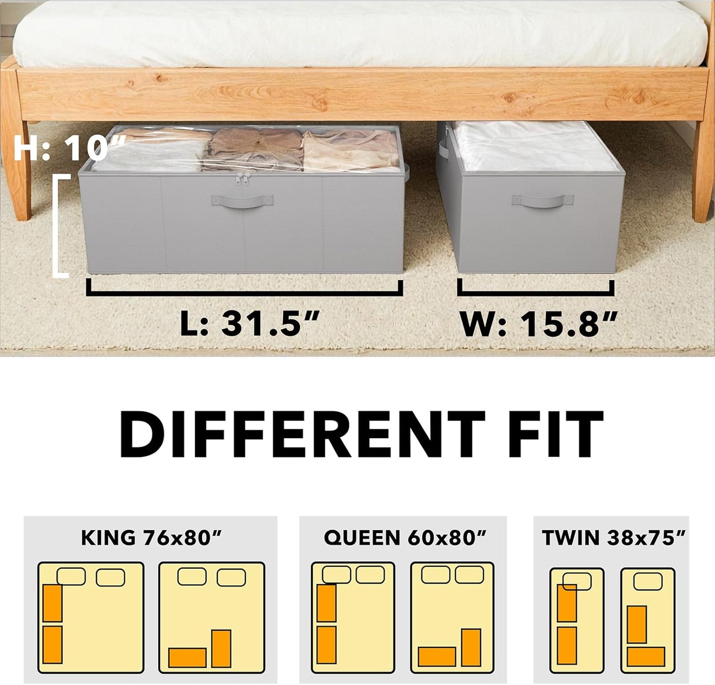 SpaceAid 2 Pack 10" High Under Bed Storage Containers, Large Underbed Storage Organizer Bins with Lids for Bedroom, Dorm, Clothes, Closet Organization, Bed Sheets and Blankets (Gray)