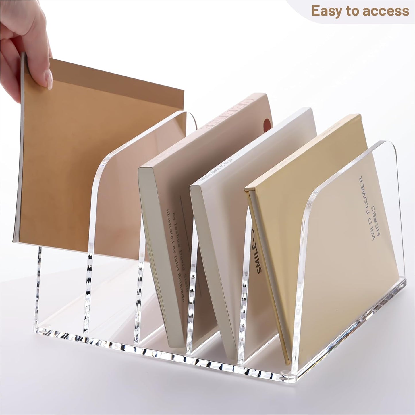 YUXUN Clear Acrylic Desktop File Sorter Organizer,Upright File Organizer, 5-Section Bookshelf for Home Office & Classroom