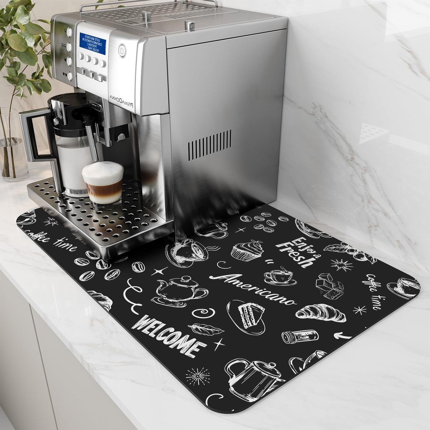 AMOAMI Coffee Mat Hide Stain Rubber Backed Absorbent Dish Drying Mat for Kitchen Counter - Fits Under Coffee Maker & Espresso Machine (12x19,INK)