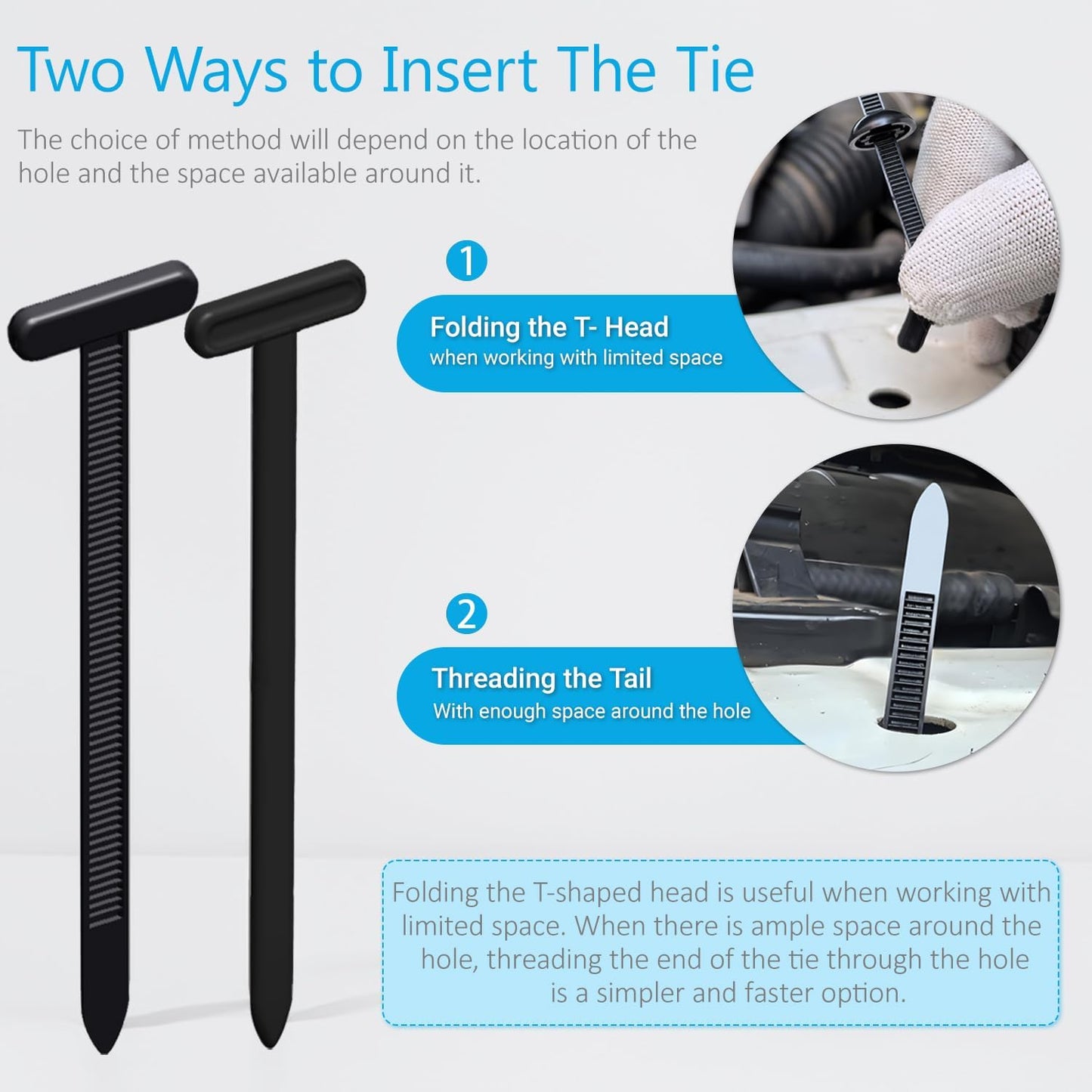 200PCS Nylon Universal Cable Tie Buckles, Multi-functional T Rivet Zip Ties - Automotive Zipper Clips with Pin & Button Design for Car Daily Repair, Fender Liner, Bumper Retainer, Door Panel Fastener