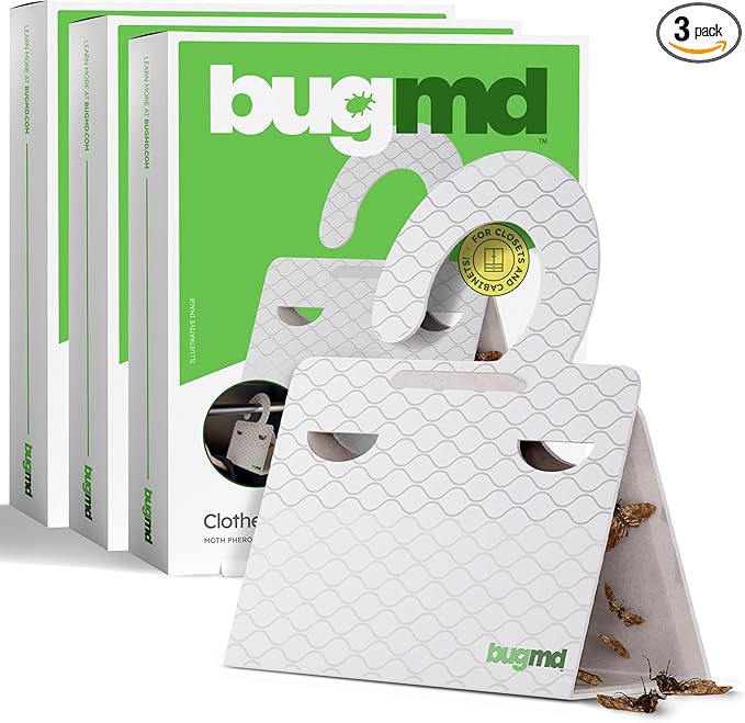 BugMD Clothes & Pantry Moth Traps (18 Count) – Sticky Glue Pheromone-Based Repellent for Closets, Cabinets & Wardrobes – Non-Toxic - White