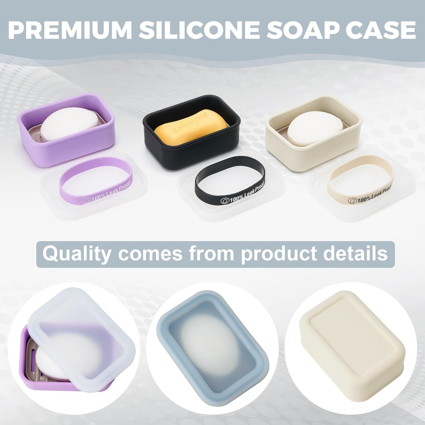 Compact Leakproof Travel Soap Case with Lid & Silicone Strap - Portable Draining Soap Bar Holder for Gym, Bathroom, Camping - Lightweight Silicone Soap Dish Container (Gray) ﻿