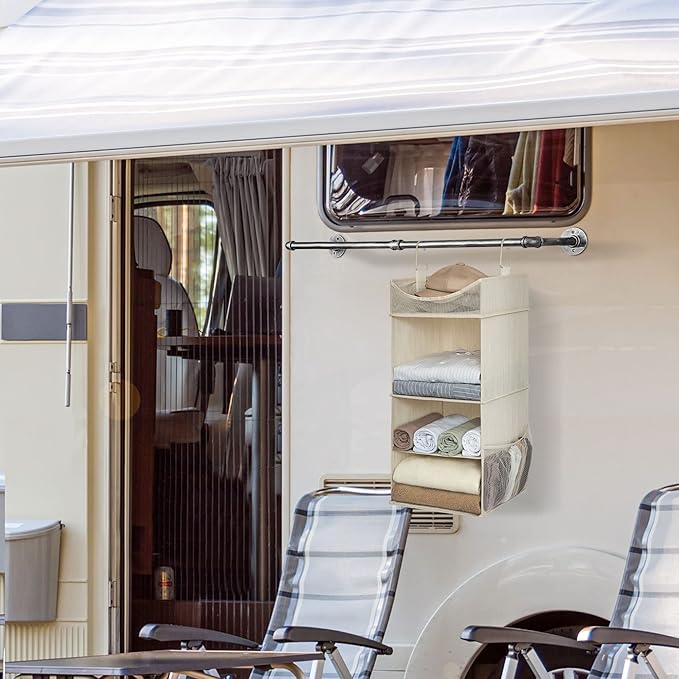 StorageWorks 3-Shelf Hanging Closet Organizer, Adjustable Hanging Closet Organizers and Storage, 12 ¾”W x 12 ¾”D x 32”H, White & Ivory